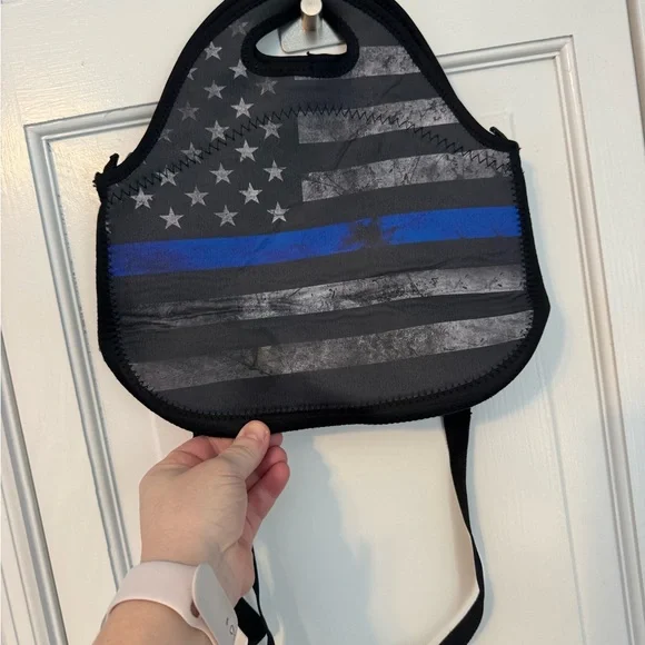 Stylish Thin Blue Line Insulated Lunch Tote | Neoprene Shoulder Bag, unique! - Picture 5 of 9